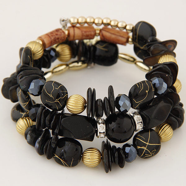 Bohemian Resin Beaded Layered Bangle Set with Agate and Shell Accents