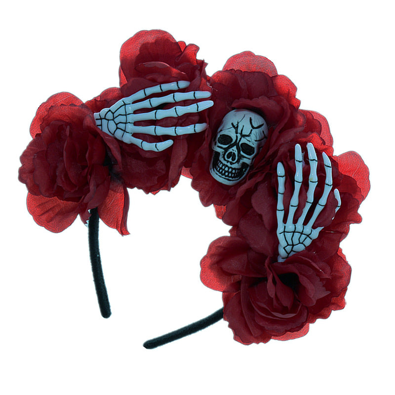 Halloween Skull Floral Hair Band - Spooky Party Headband