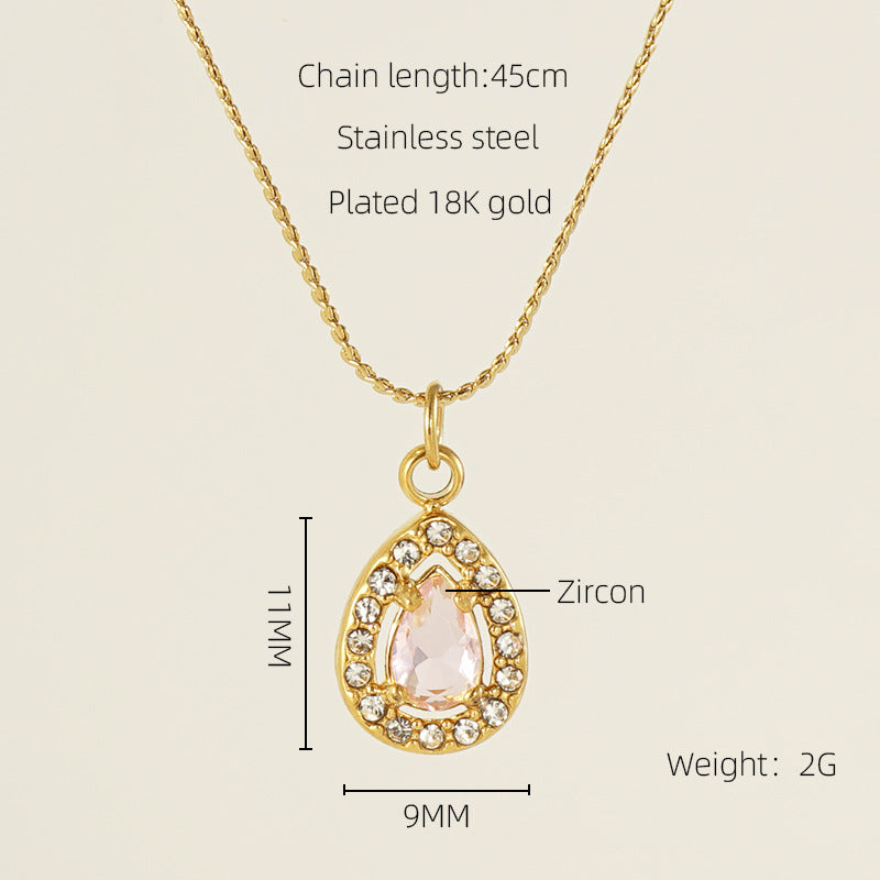 Glam Shiny Heart Shape Zircon Inlay 18K Gold Plated Stainless Steel Layered Pendant Necklace