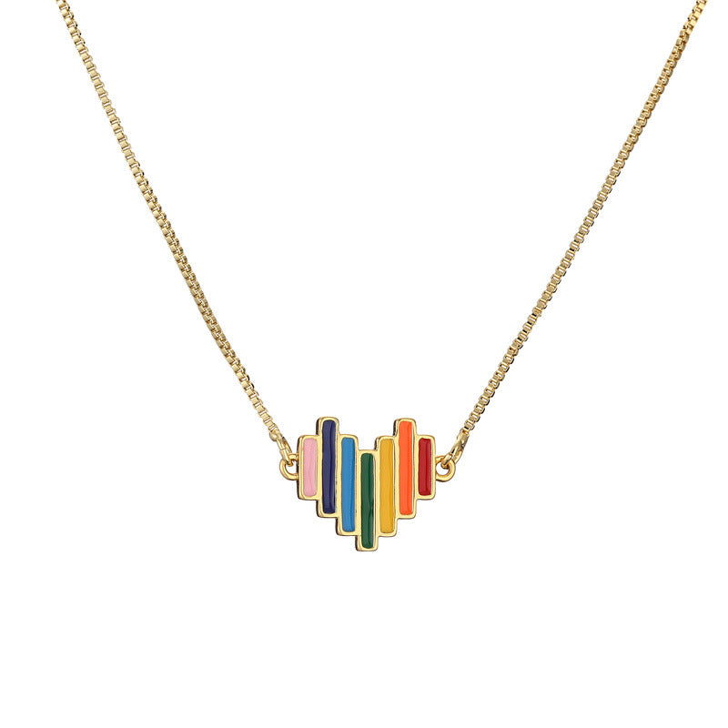 Rainbow Heart & Star Zircon Pendant Necklace - Copper Enamel Choker