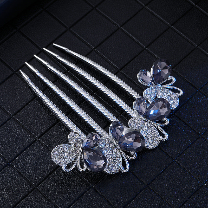 Women's Color Block Alloy Zircon Rhinestone Hair Comb Clip Ornament