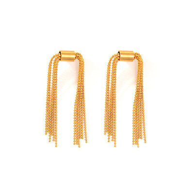 1 Pair Casual Hawaiian Classic Style C Shape Round Tassel Tassel Plating 304 Stainless Steel 14K Gold Plated Drop Earrings