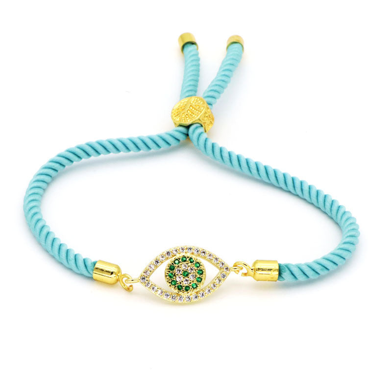 18K Gold Plated Zircon Evil Eye Rope Bracelet for Women