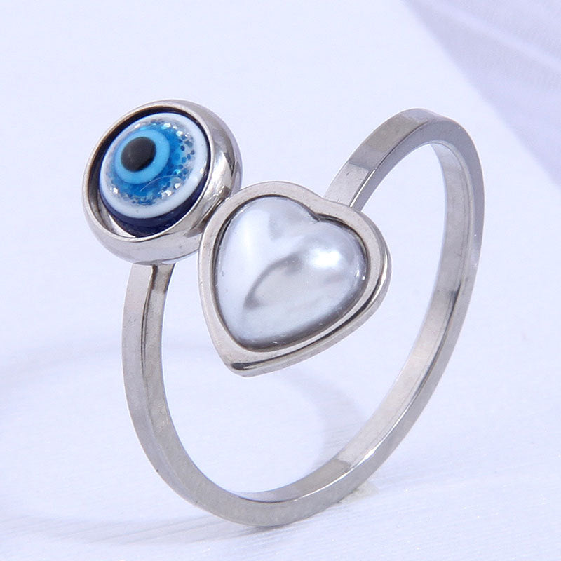 Fashion Stainless Steel Demon Eye Ring with Crystal Inlay