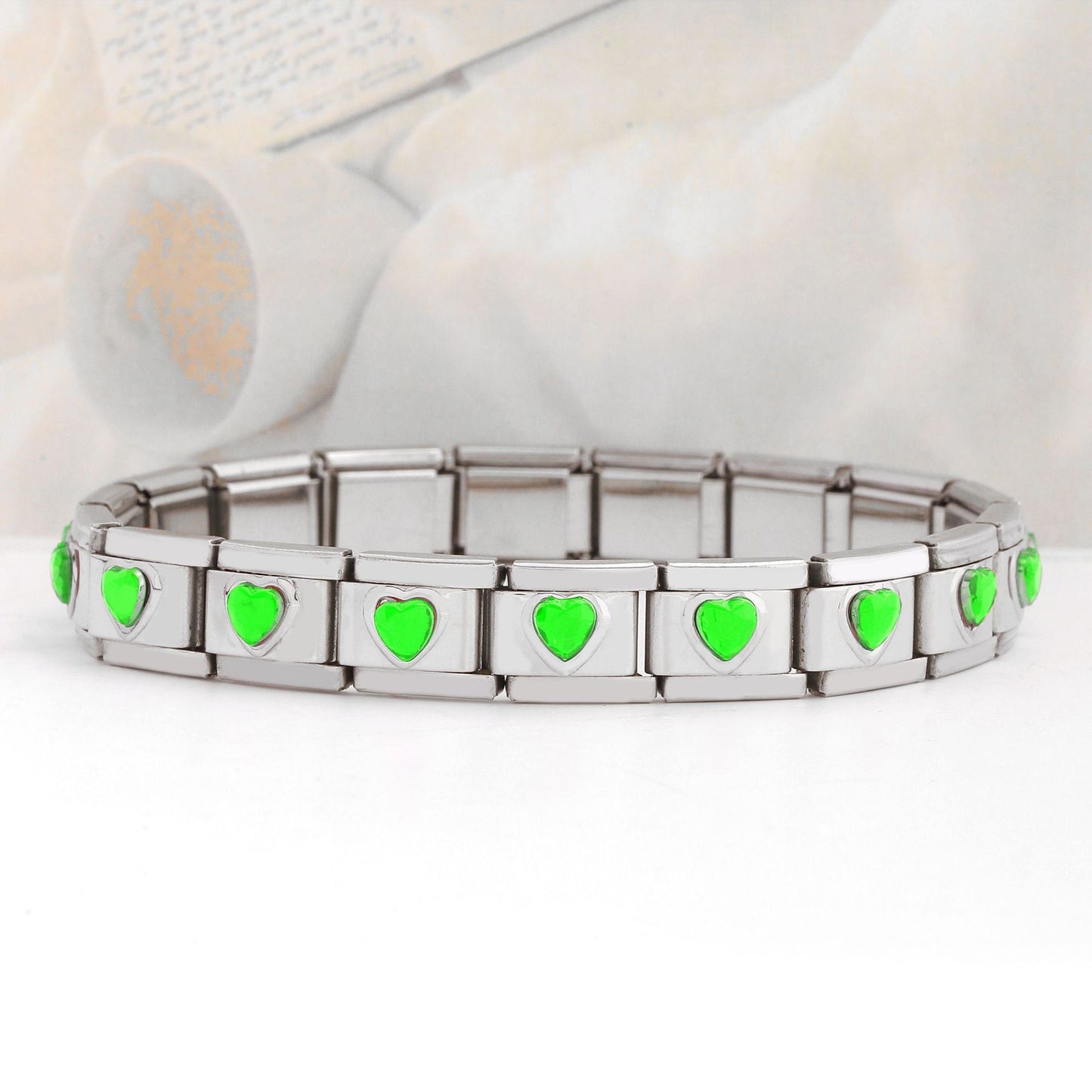 Stainless Steel Leaf Crown Flower Heart Gemstone Modular Bracelet