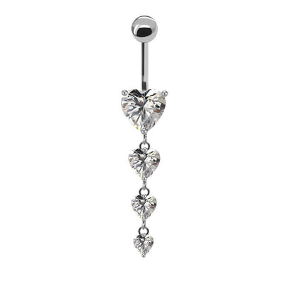 Simple Classic Heart Shape Floral Rhinestone Belly Ring in White Gold Plated Stainless Steel and Copper Alloy