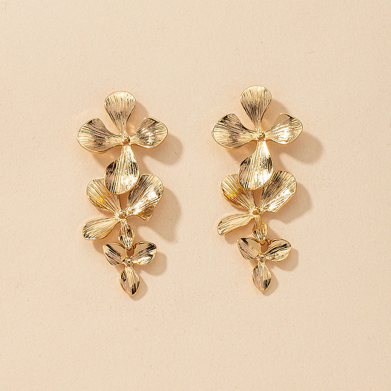 Elegant Floral Metal Drop Earrings - Unique Design Statement Jewelry