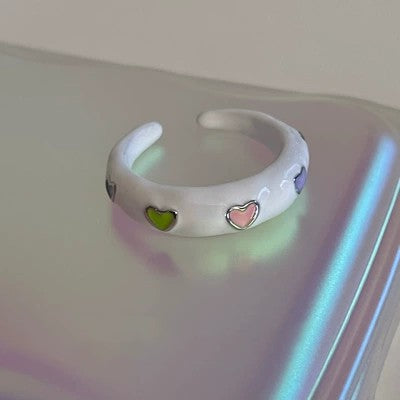 Cute Heart Shaped Planet Enamel Adjustable Women's Ring