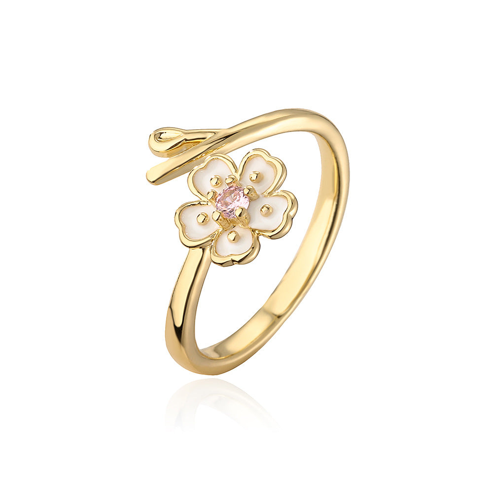 Fashion Geometric Flower Butterfly Gold Plated Zircon Open Ring