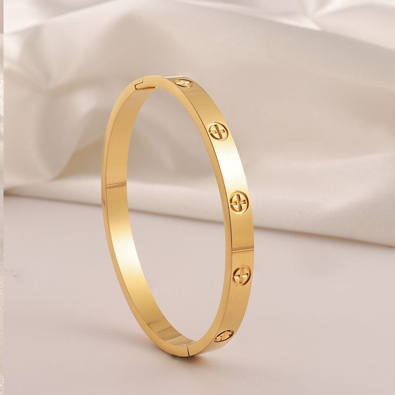 Elegant 18K Gold Plated Stainless Steel Bangle and Titanium Steel Diamond Bracelet Set