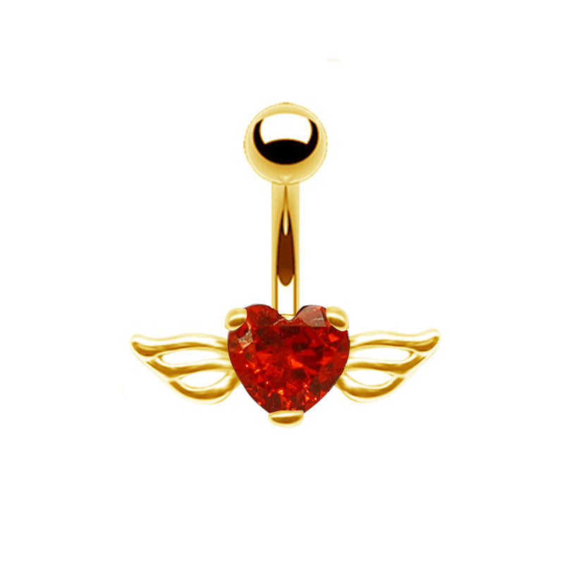 Heart Wing Zircon Navel Ring - Stainless Steel & Gold/Silver Plated