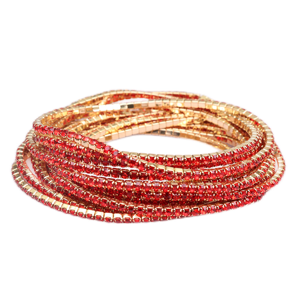 Geometric Zircon Rhinestone Stretch Bracelet Set for Women