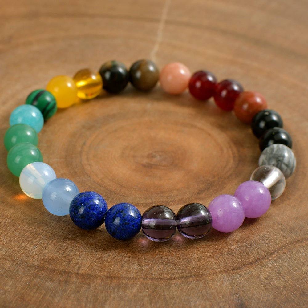 Bohemian Rainbow Natural Stone Tiger Eye Crystal Beaded Yoga Bracelet