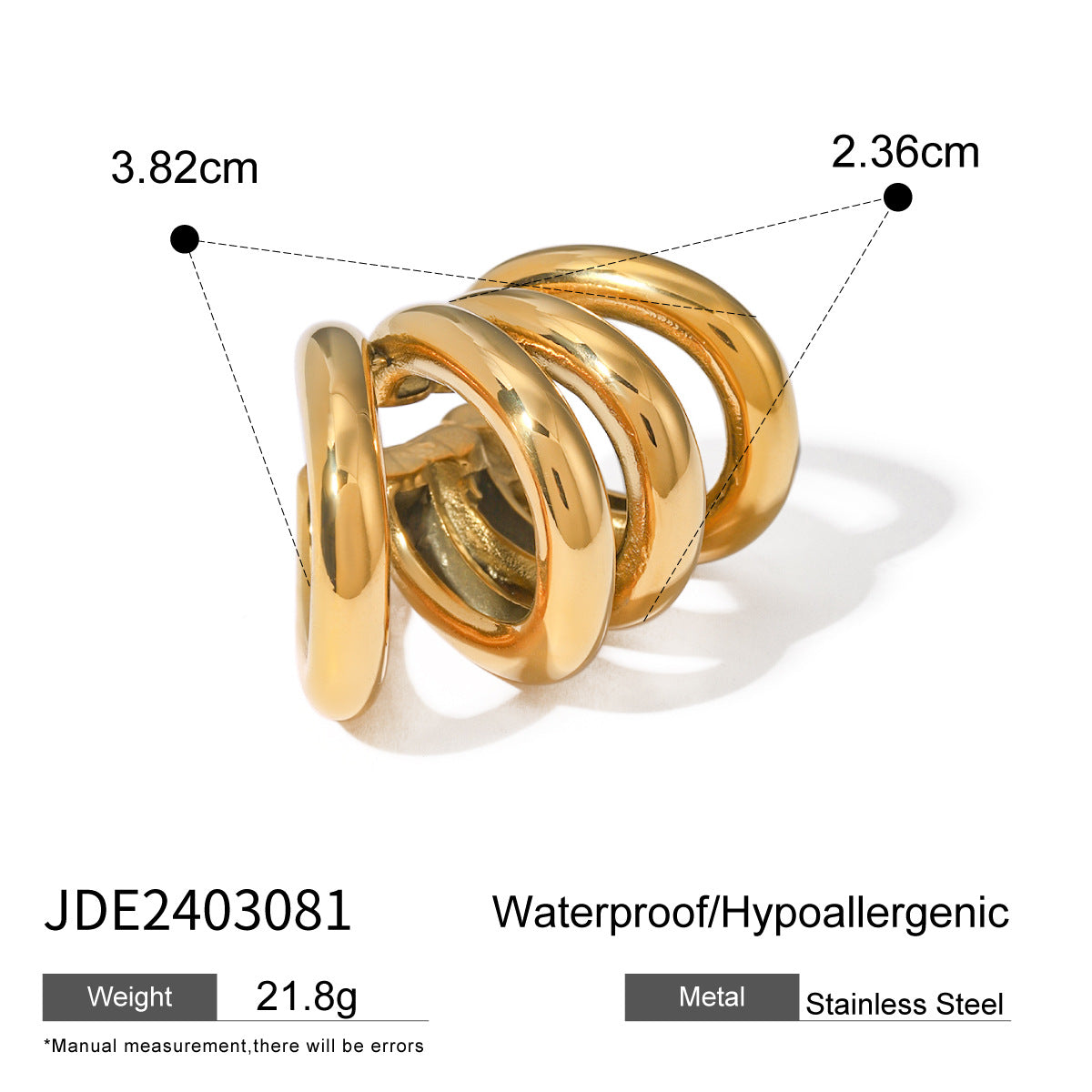 1 Pair Vacation Simple Style IG Style C Shape Solid Color Asymmetrical 304 Stainless Steel 18K Gold Plated Ear Cuffs