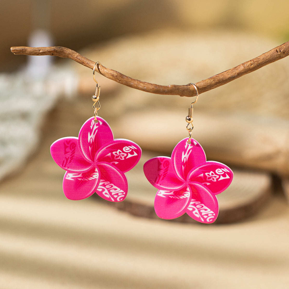 1 Pair Bohemian Flower Patchwork Acrylic Drop Earrings