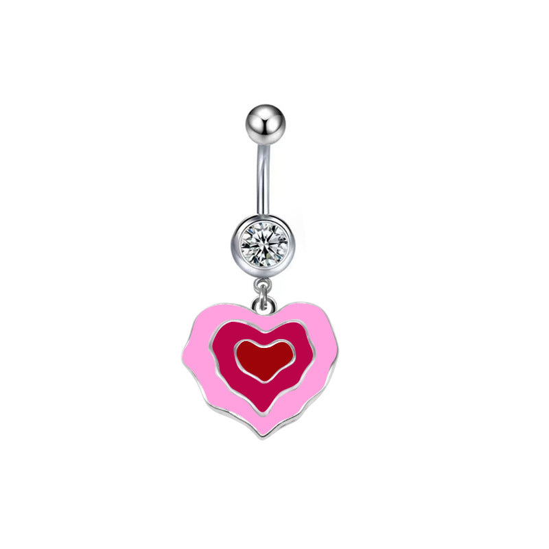 1 Piece Belly Rings Sexy Heart Shape Flower Butterfly 316 Stainless Steel  Alloy Enamel Plating Inlay Rhinestones White Gold Plated