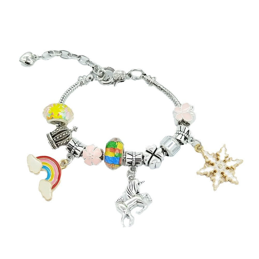 Casual Geometric Letter and Unicorn Beaded Children's Bracelet Set