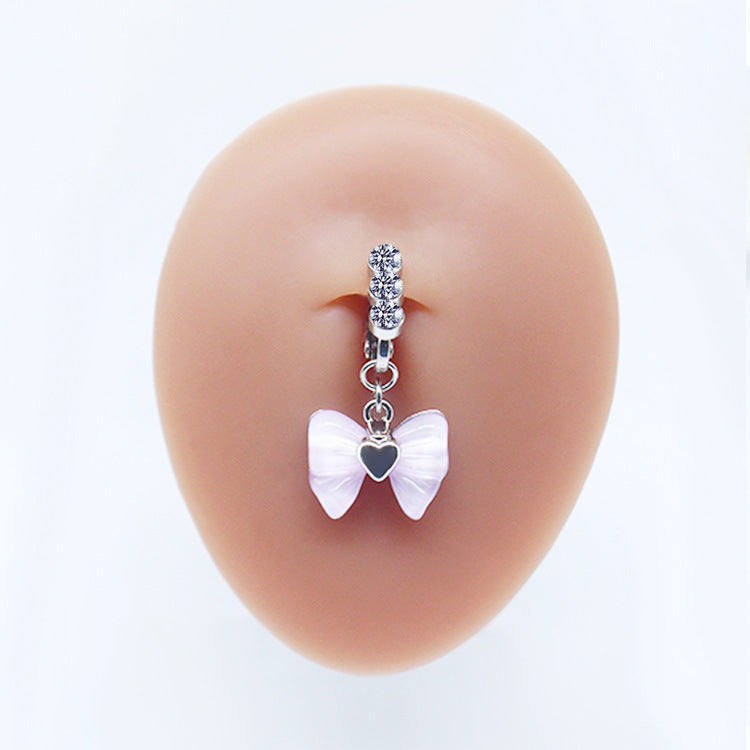 Casual Heart-Shaped Opal and Rhinestone Belly Ring Set in Stainless Steel and White Gold Plating