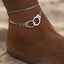 Vintage Geometric Alloy Chain Anklet with Letter Charm - Double Layer Beach Bracelet