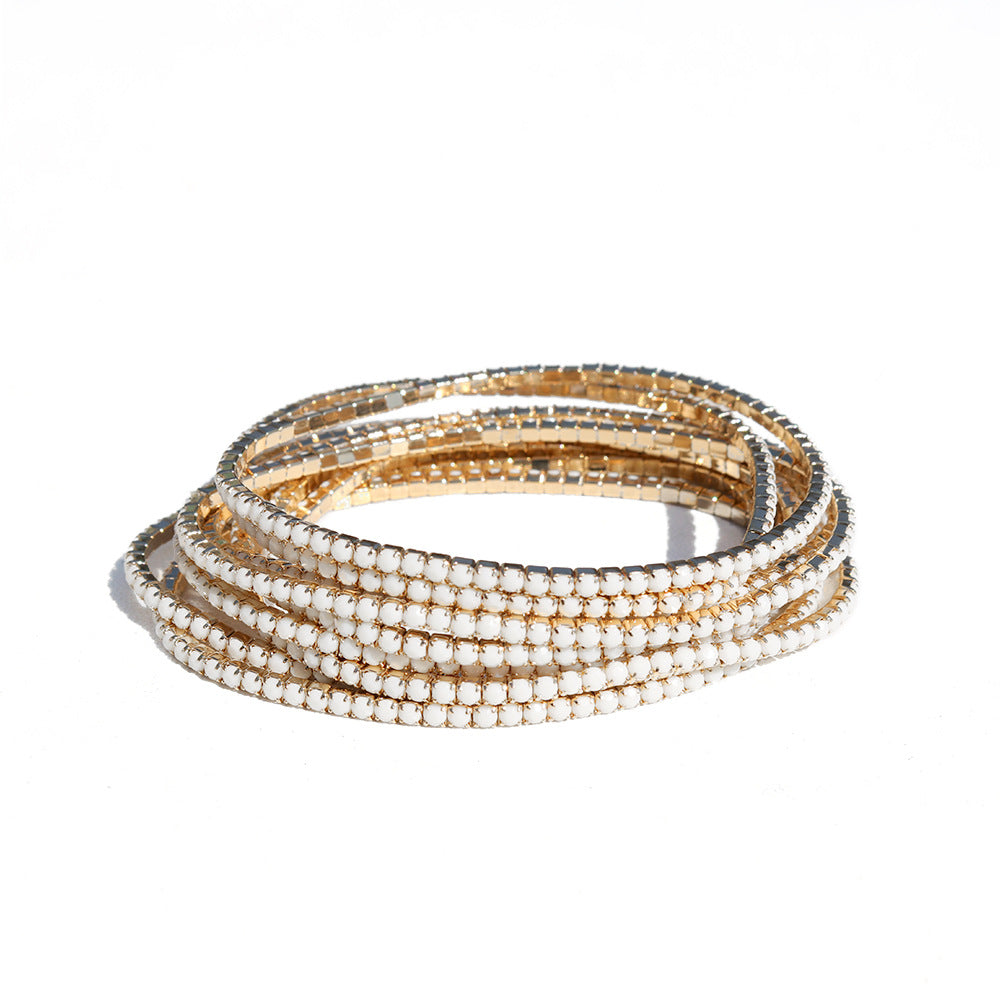 Geometric Zircon Rhinestone Stretch Bracelet Set for Women