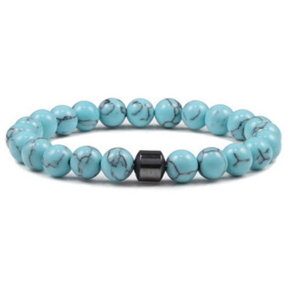 Unisex Geometric Beaded Bracelet with Turquoise, Tiger Eye, and Volcanic Stone