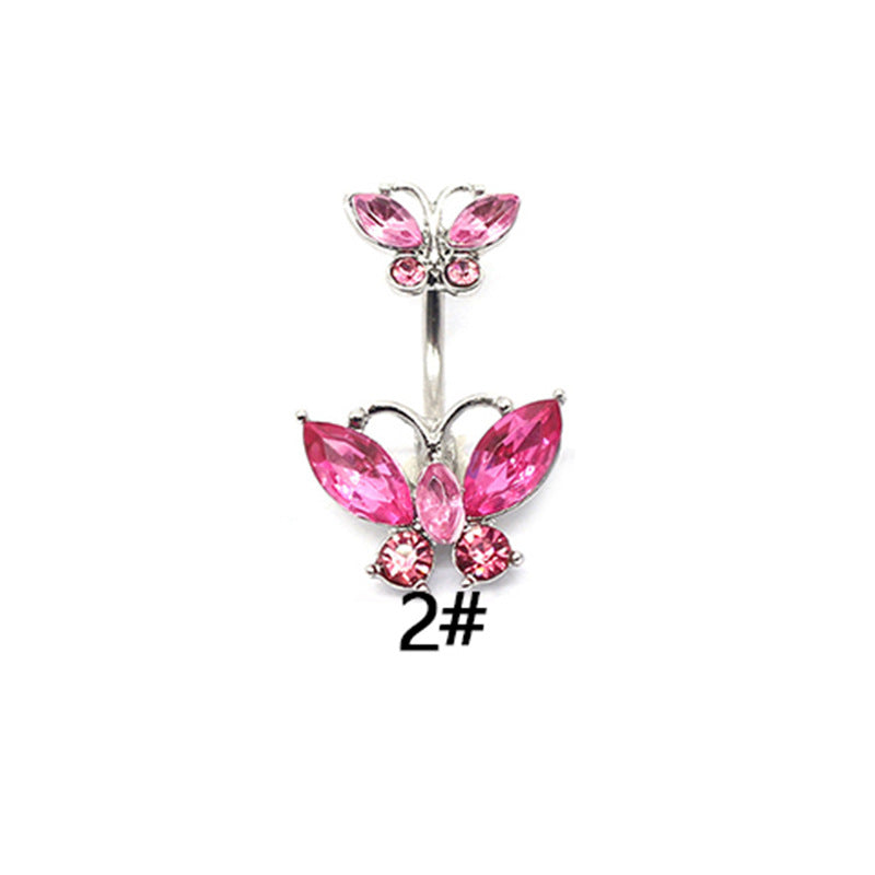 Butterfly Heart Zircon Inlay Stainless Steel Belly Ring Set