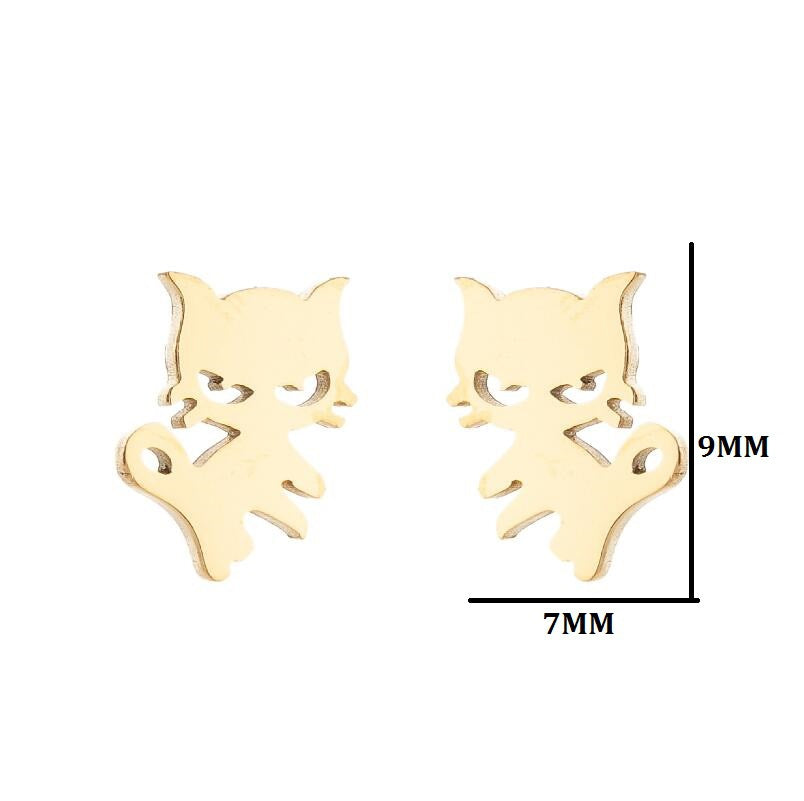 Fashion Cat Stainless Steel Plating Ear Studs 1 Pair