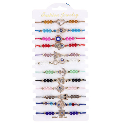 Ethnic Bohemian Evil Eye Butterfly Crystal Women's Friendship Bracelets Set - 12 Pieces