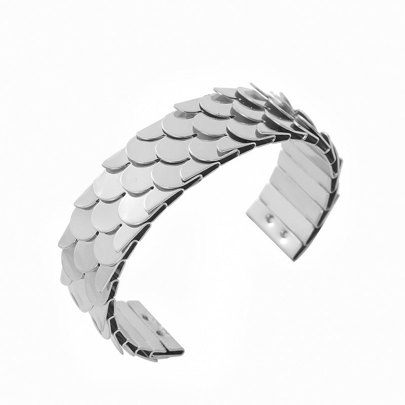 Fashion Waves Metal Plated Fish Scale Open Cuff Bangle for Women