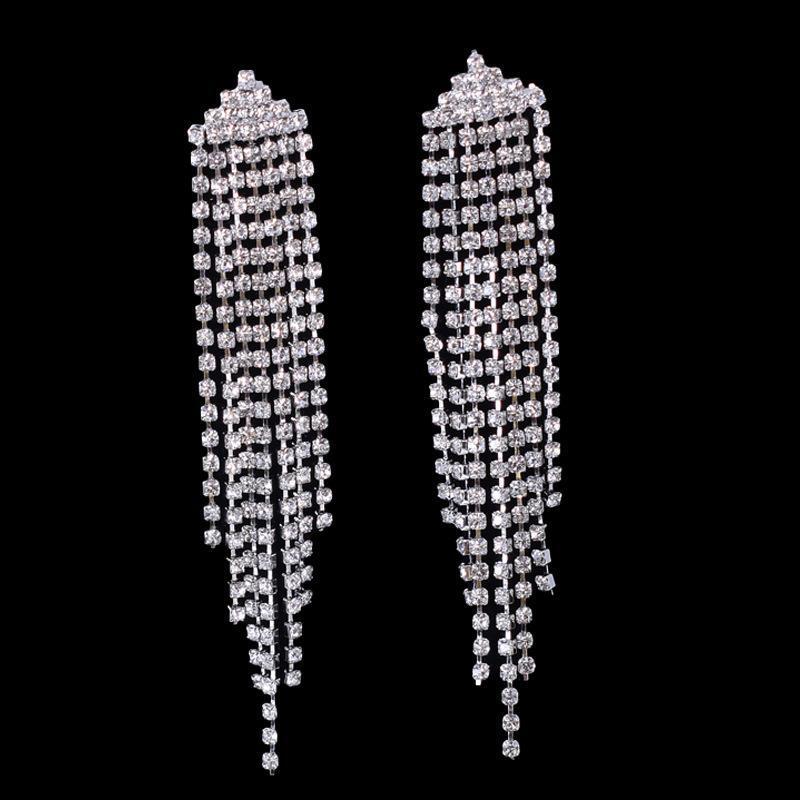 Elegant Crystal Long Cross Drop Earrings for Women