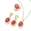 Retro Oval Brass Inlay Zircon Jewelry Set - Necklace, Earrings, and Rings