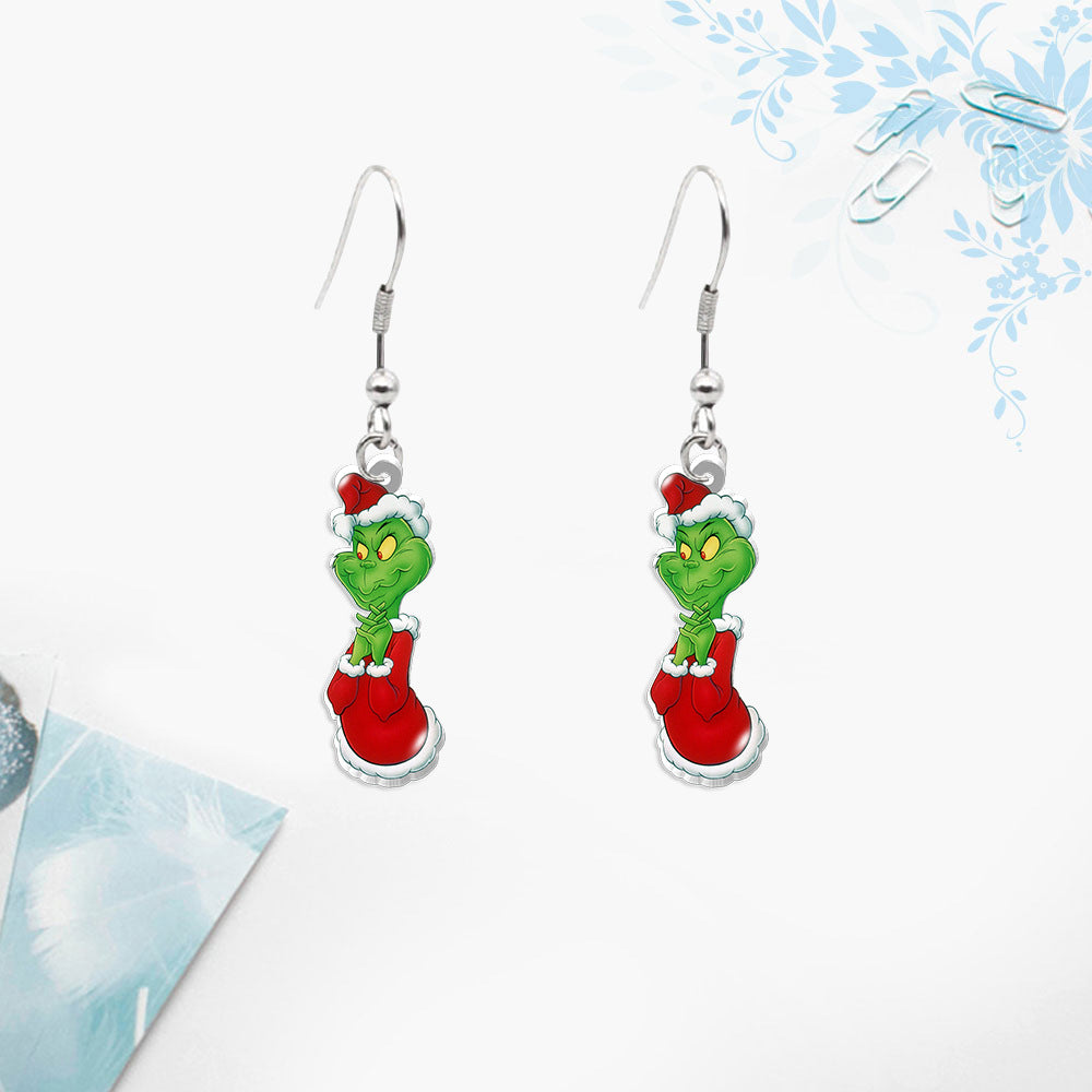 Cute Grinch Christmas Tree Stainless Steel Earrings 1 Pair