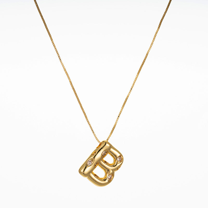 Elegant Gold Plated Zircon Letter Pendant Necklace - Minimalist Design