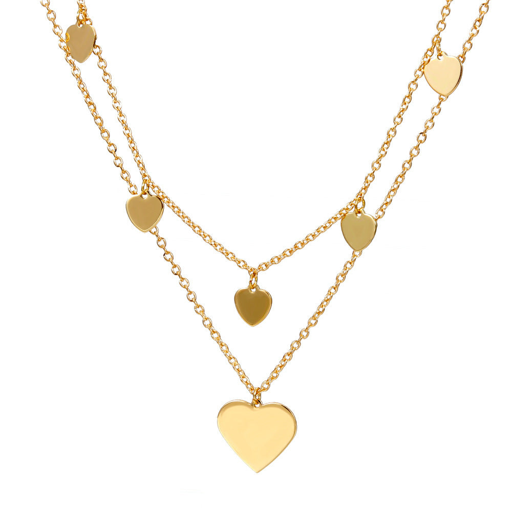 Multi-Layer Heart Pendant Necklace Set for Women - Fashion Double-Layer Clavicle Chain