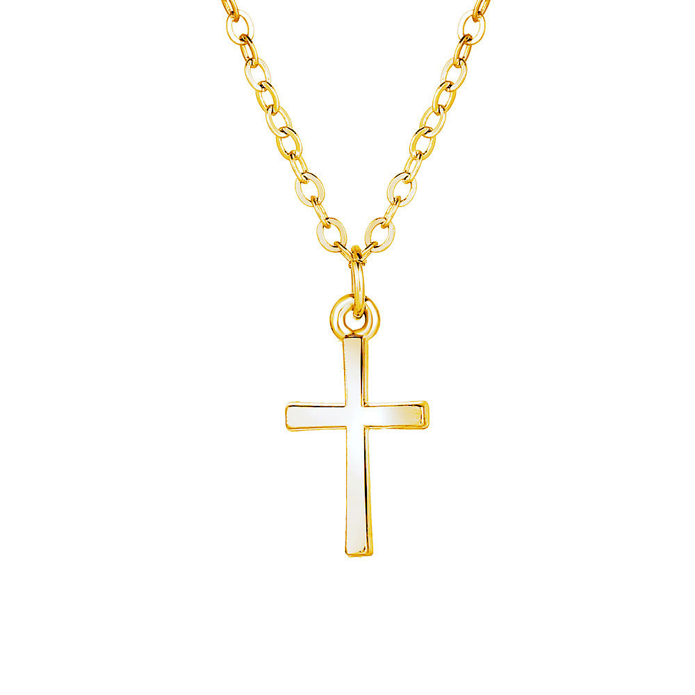 Simple Classic Cross Gold Plated Layered Necklace with Pearl Pendant