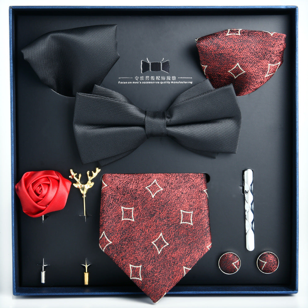 Business Stripe Polyester Men's Tie Gift Set - 8 Piece Collection for Weddings and Formal Occasions