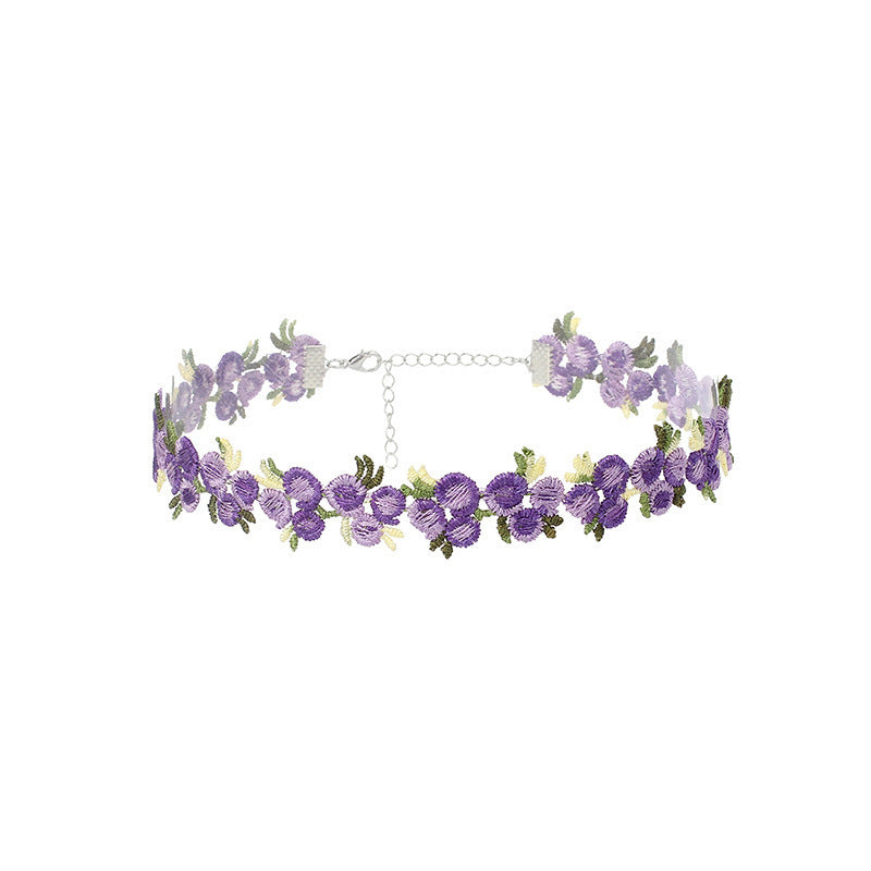 Retro Lace Flower Collar Choker Necklace - Romantic Garden Embroidered Clavicle Chain