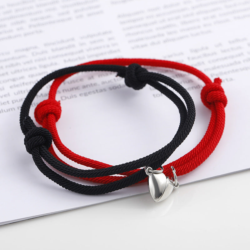 Magnetic Heart Couple Bracelets with Red Rope and Alloy Charm