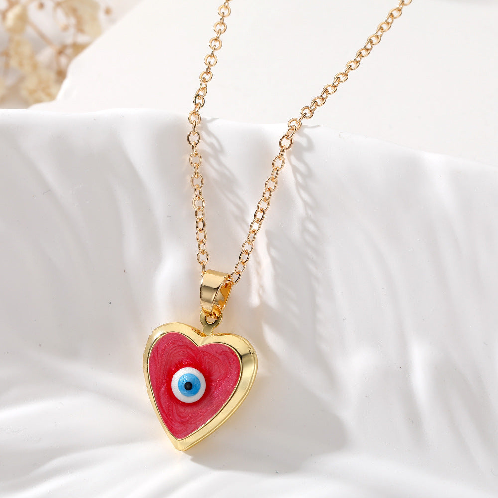 Casual Heart Shape Alloy Copper Pendant Necklace with Evil Eye Photo Locket