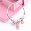 Fashion Bear Heart Flower Titanium Steel Adjustable Bangle Bracelet with Rhinestones and Charms