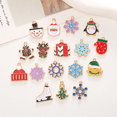 Cute Christmas Tree and Santa Claus Alloy Enamel Charm Set Jewelry Accessories