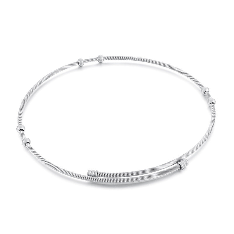 "Minimalist Titanium Steel Open Wire Bead Choker Necklace for Women"