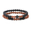 Copper Geometric Tiger Eye Bracelet with Zircon Bead Double Layer