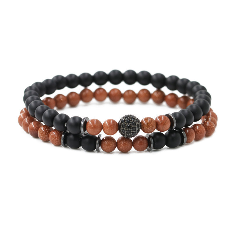 Copper Geometric Tiger Eye Bracelet with Zircon Bead Double Layer