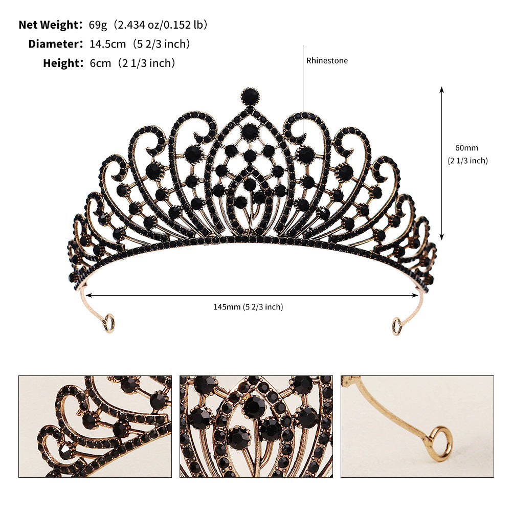 Retro Luxury Zircon Inlay Crown with Colored Diamonds for Brides and Performances