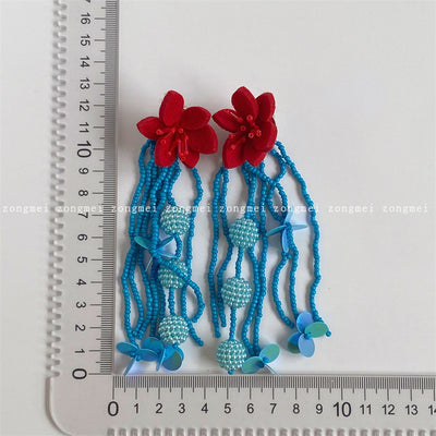 IG Style Retro Flower Beaded Tassel Resin Drop Earrings