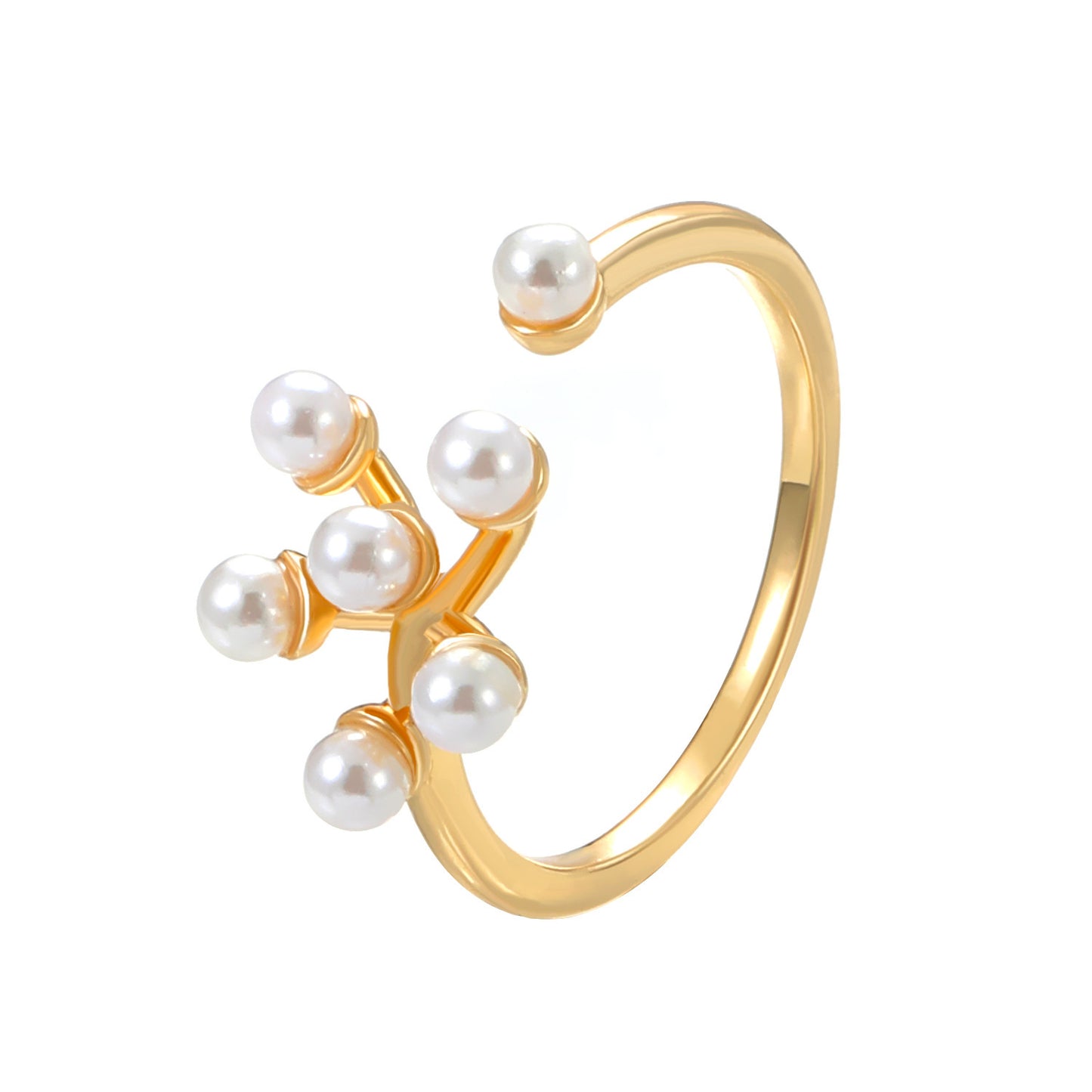 IG Style Geometric Butterfly 14K Gold Plated Open Ring with Zircon and Pearl Inlay