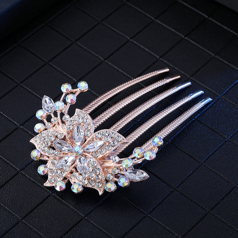 Women's Color Block Alloy Zircon Rhinestone Hair Comb Clip Ornament