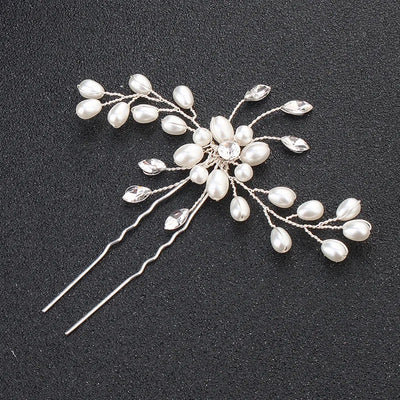 Fashion Leaf Rhinestone Pearl Crystal Bridal Hairpin U-Shaped Clip