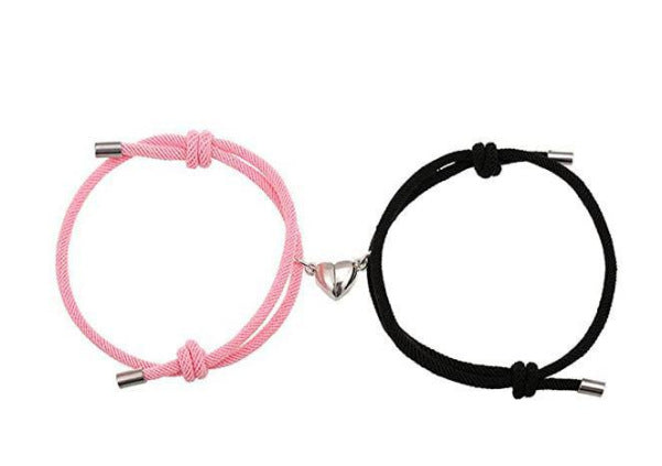 Magnetic Heart Couple Bracelets with Red Rope and Alloy Charm